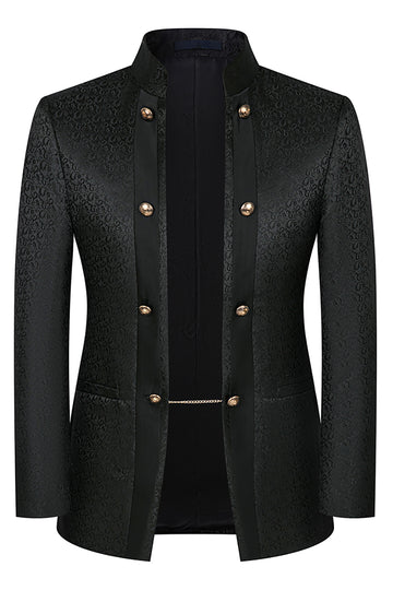 Stand Collar Jacquard Black 3 Pieces Men's Suits